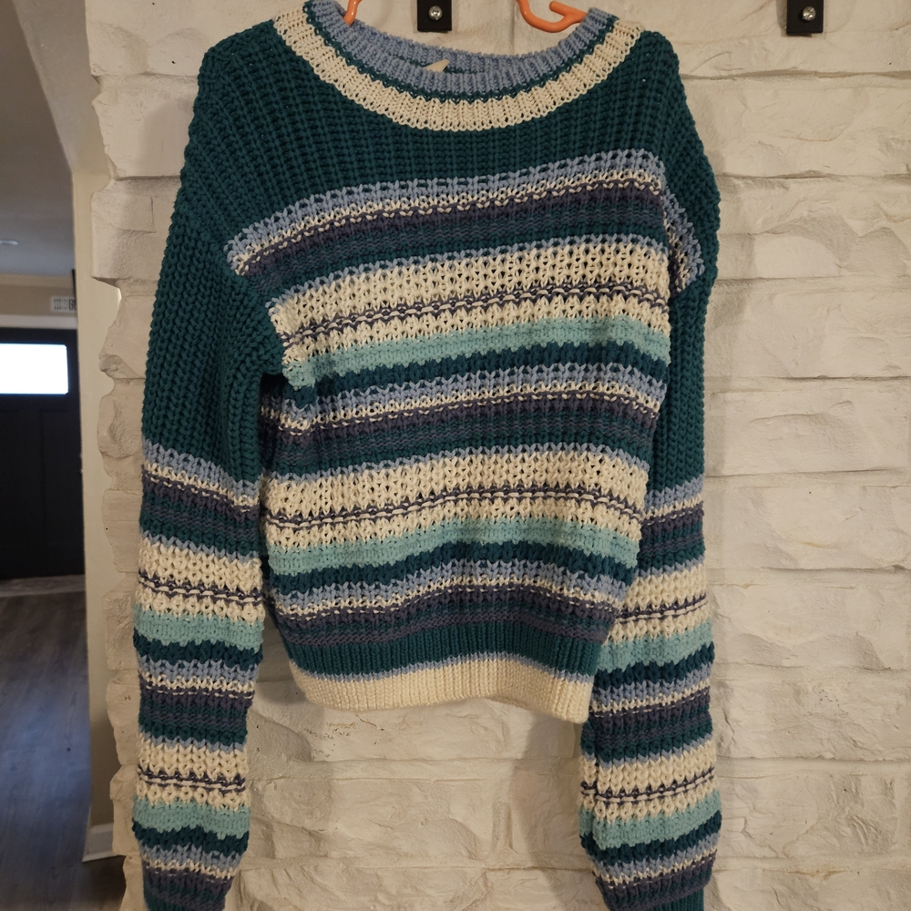 Cozy Striped Teal and Cream Kids Sweater